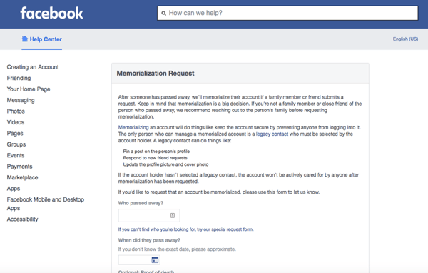 facebook memorialization