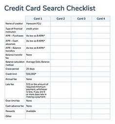 Credit Card Search Checklist