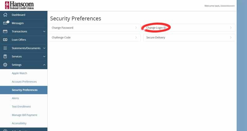 change login id page hanscom fcu online access