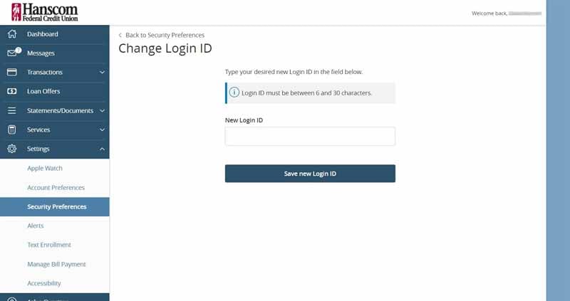 save login ID Hanscom FCU online access