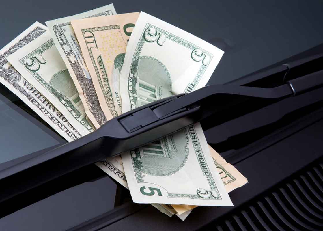 money from an auto title loan under windshield wipers